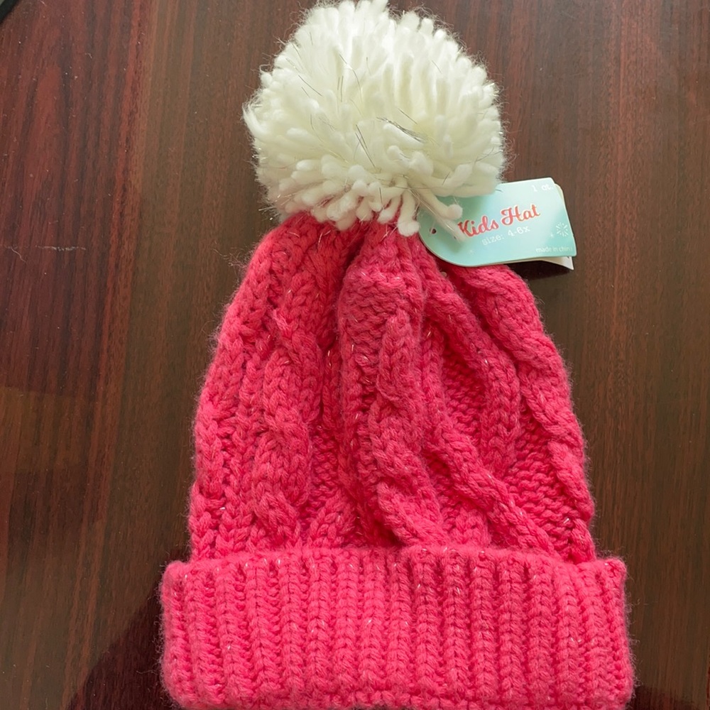 Gertex girls knit warmth hat pink/white lightweight fall winter sz 4-6x